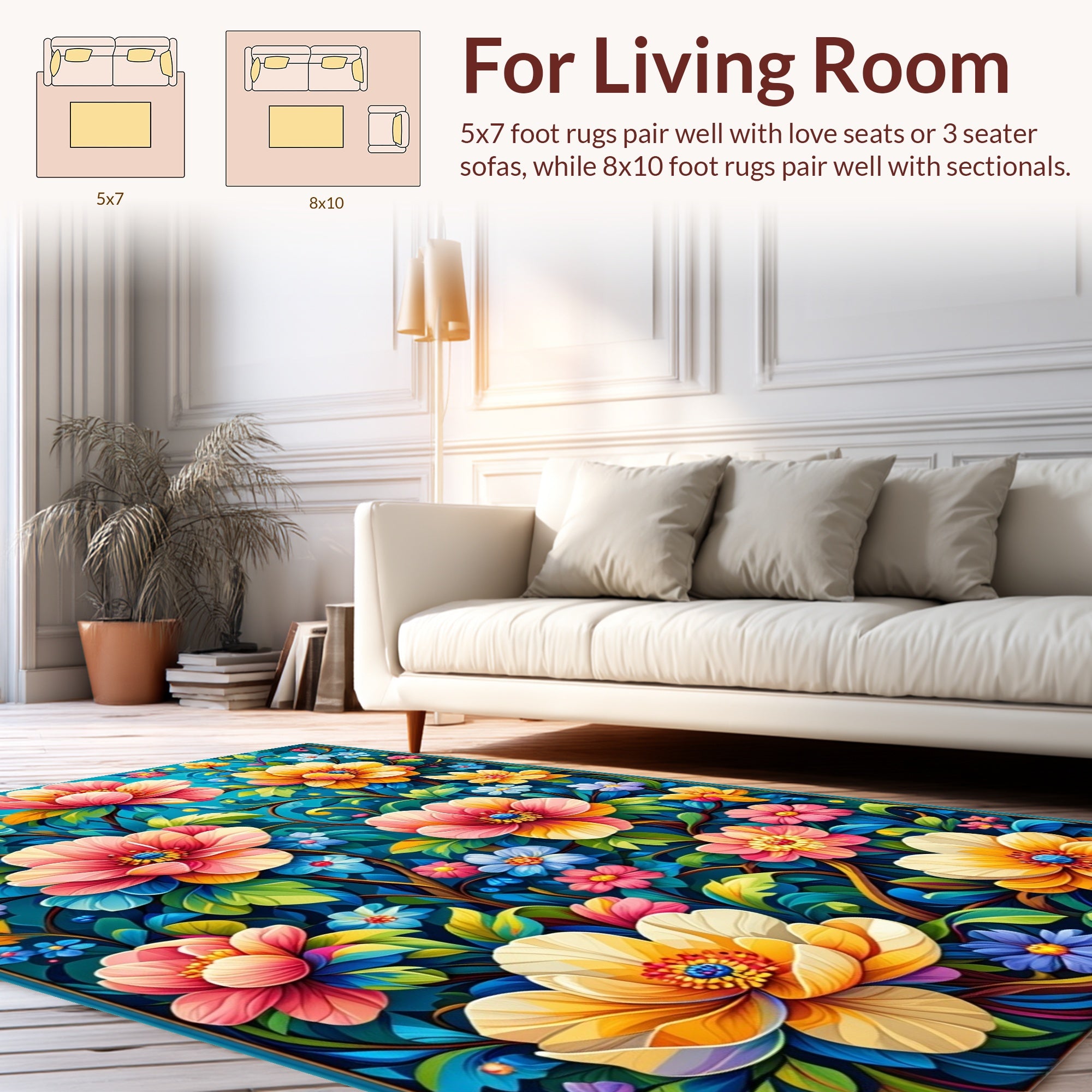 Vibrant Floral Patterned Tropical Vines Rug