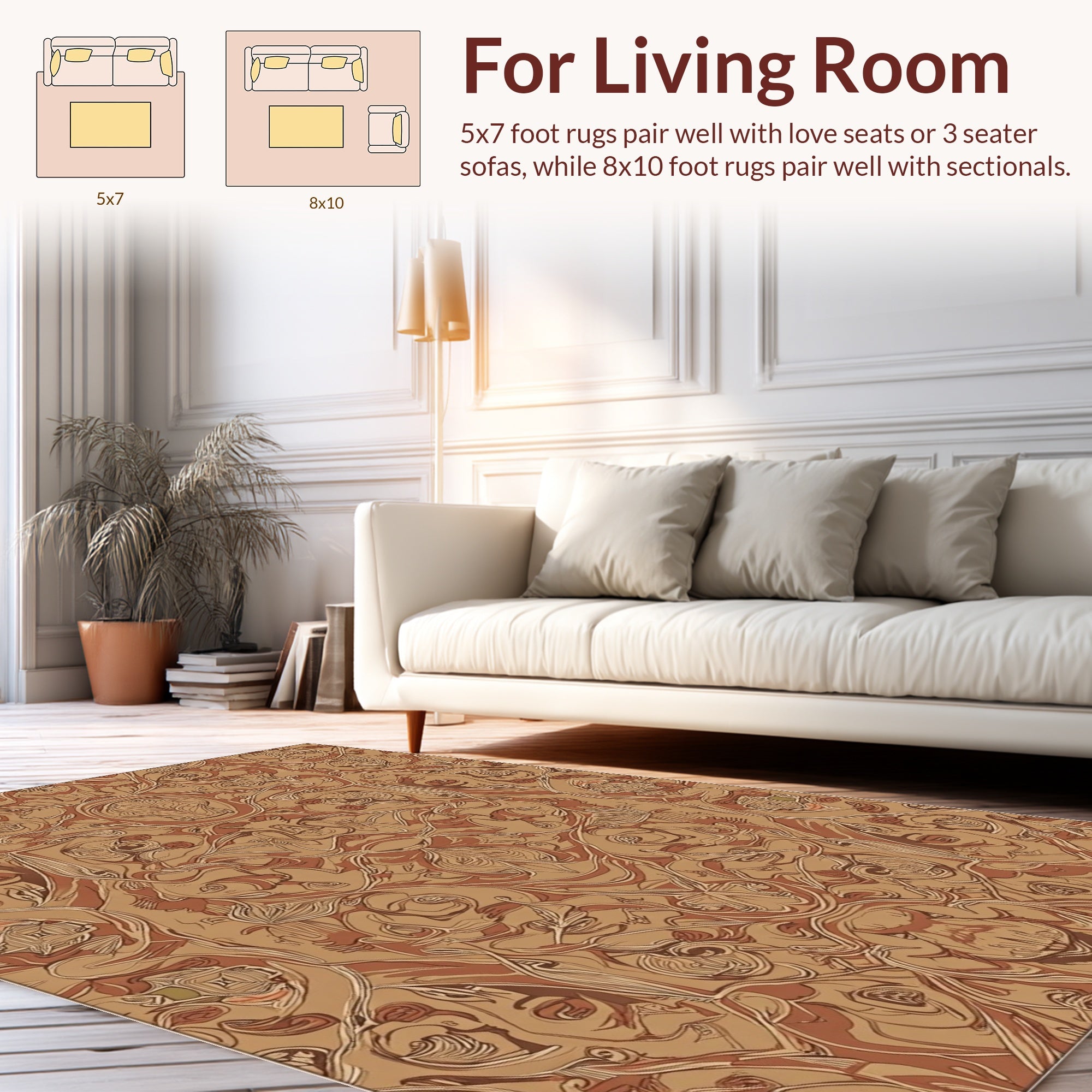 Brown Abstract Swirls Pattern Design Rug