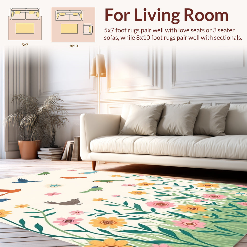 Whimsical Birds And Flowers Folklore Design Rug