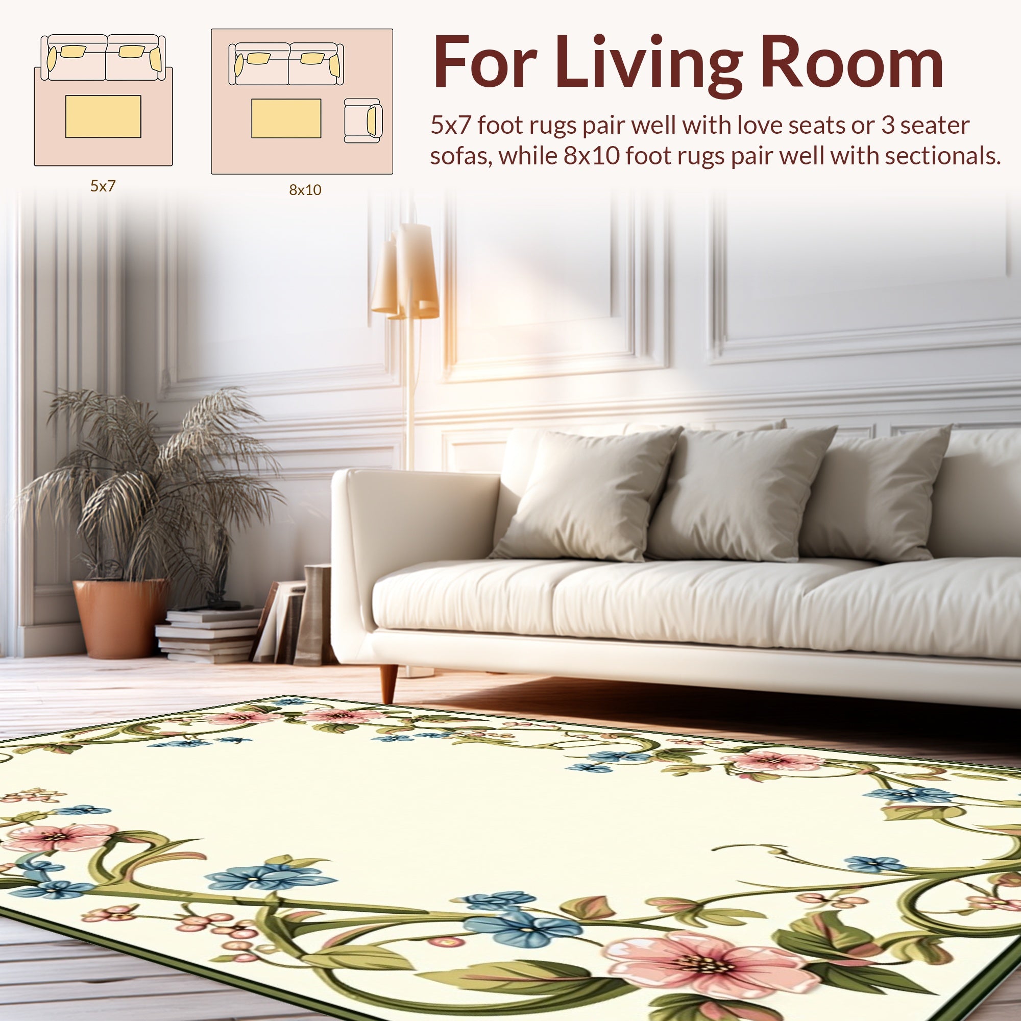 Vintage Floral Vine Scroll Pattern Rug