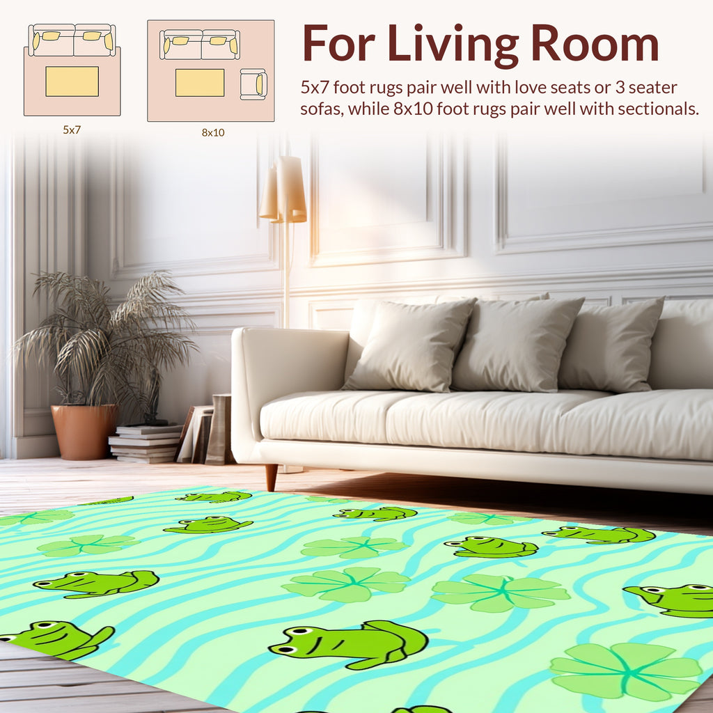 Playful Frogs Water Lily Pattern Rug