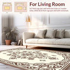 Ornate Floral Scrollwork Brown Cream Rug