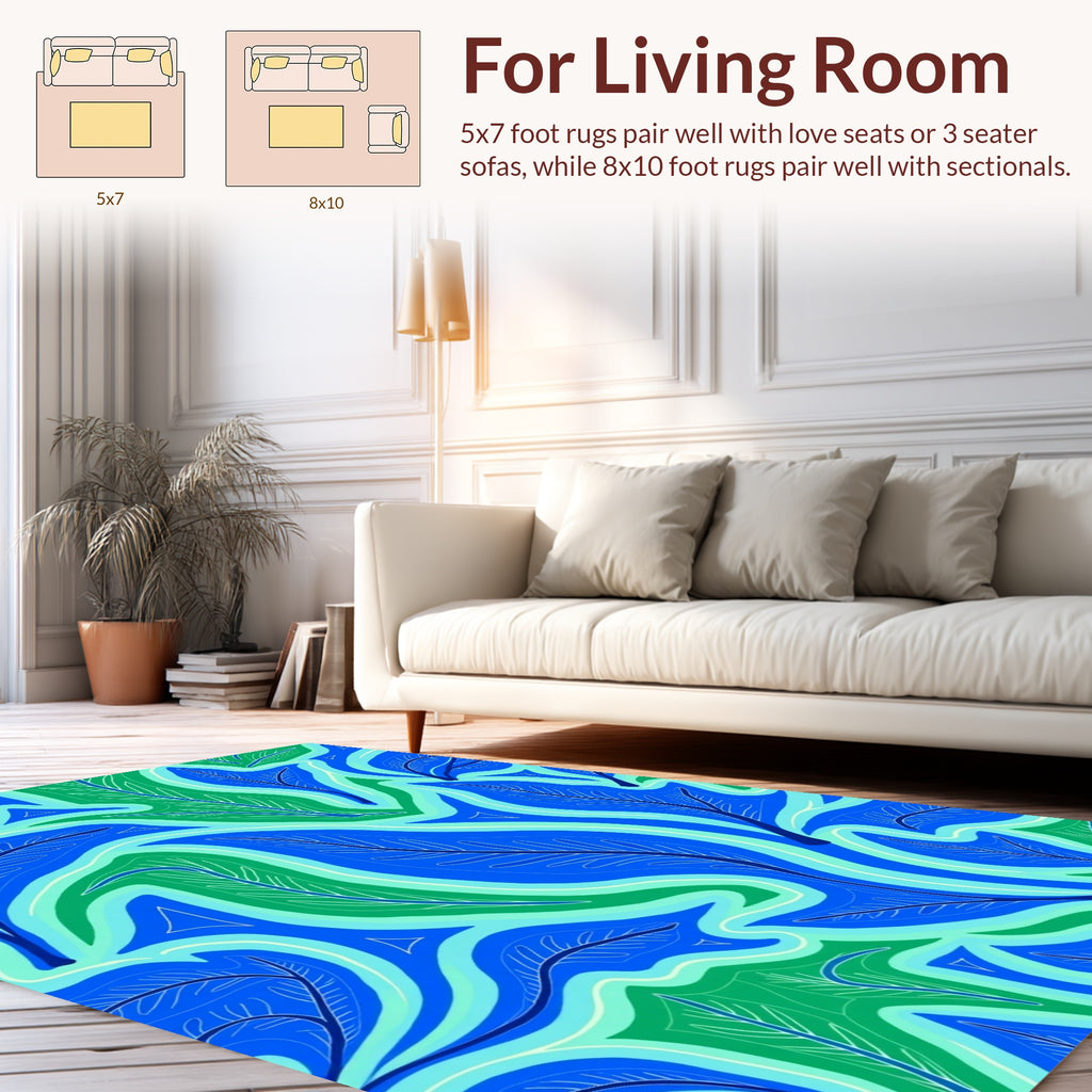 Abstract Blue and Green Swirls Rug