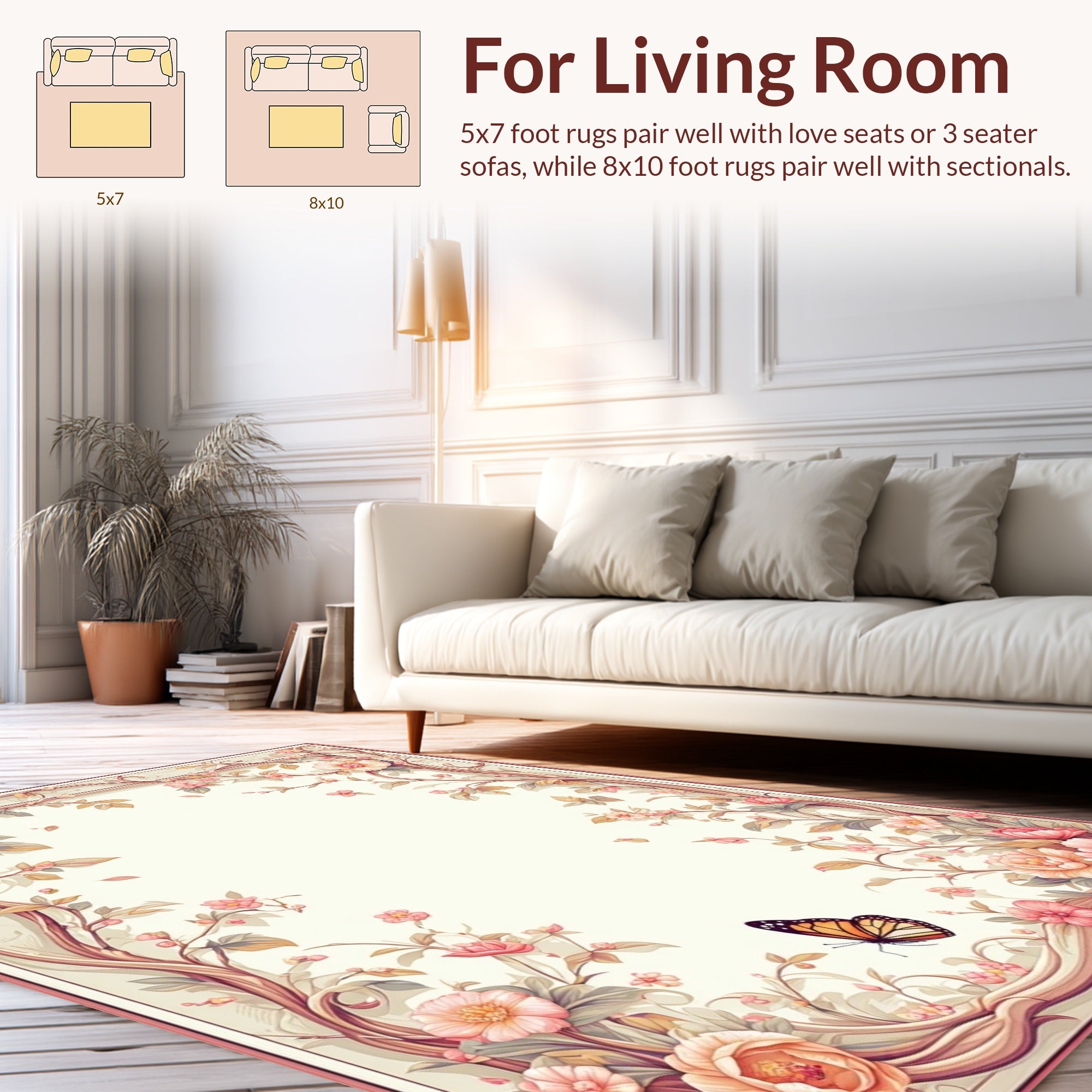 Floral Vine Pattern With Butterfly Accent Rug