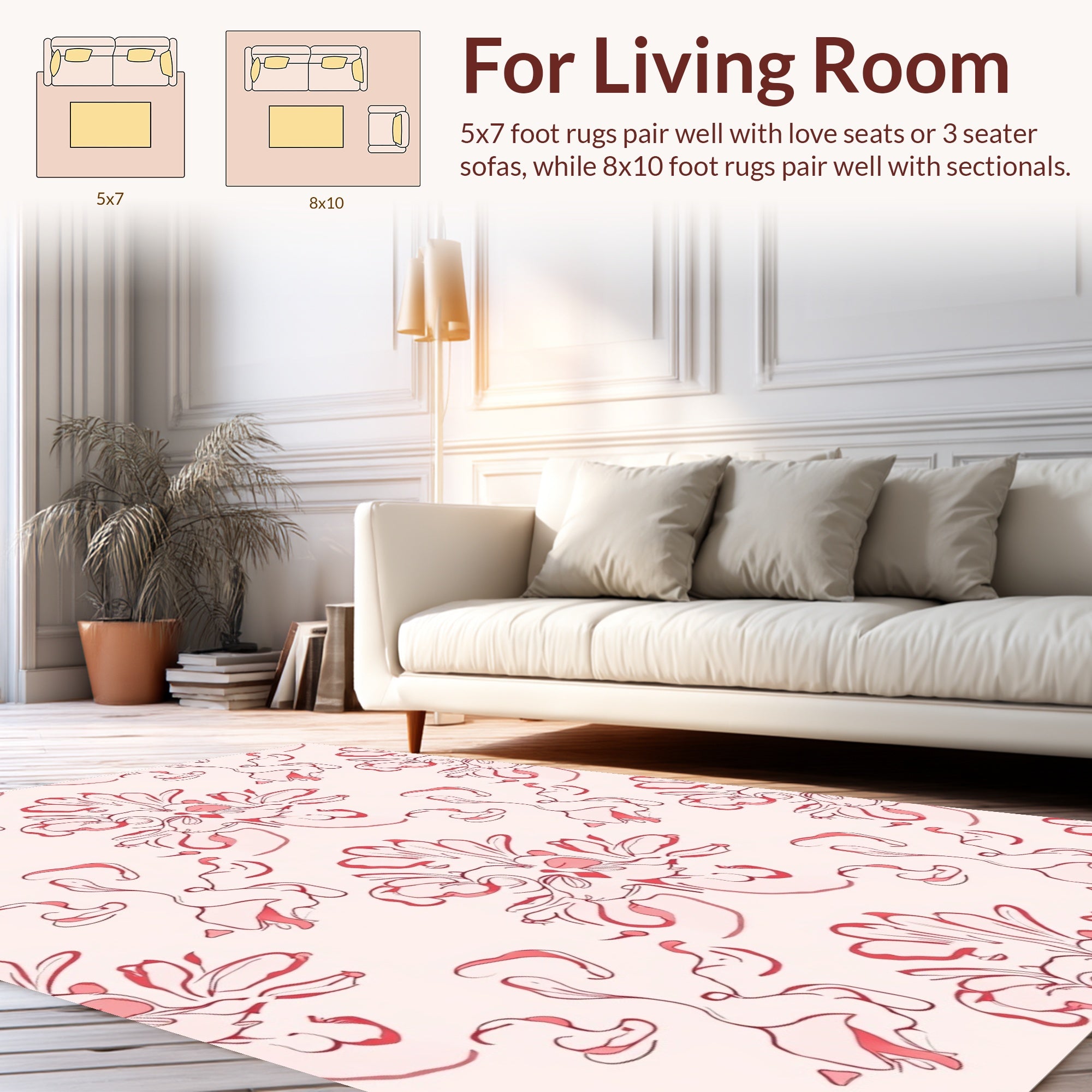 Romantic Floral Outline Pattern Rug