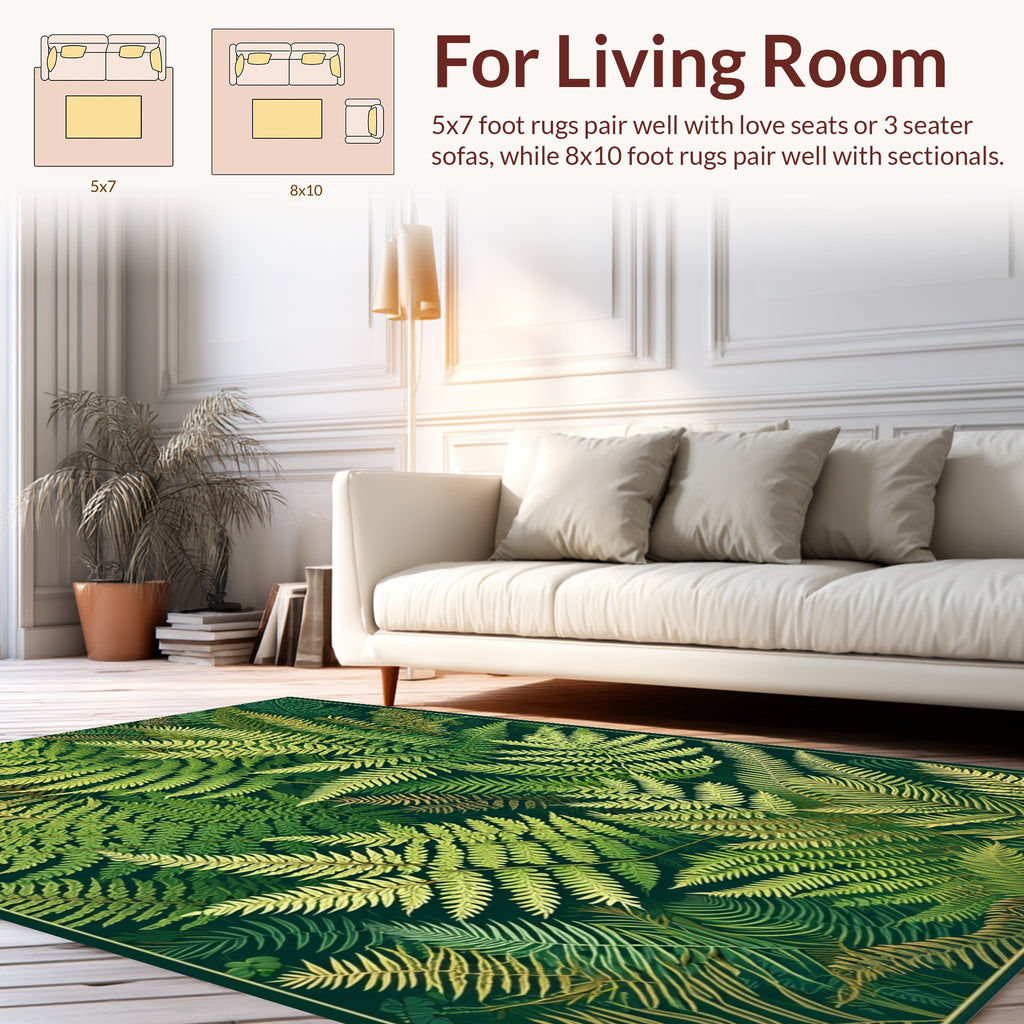 Lush Fern Pattern Deep Green Rug