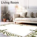Ornate Olive Green Scrollwork Border Rug