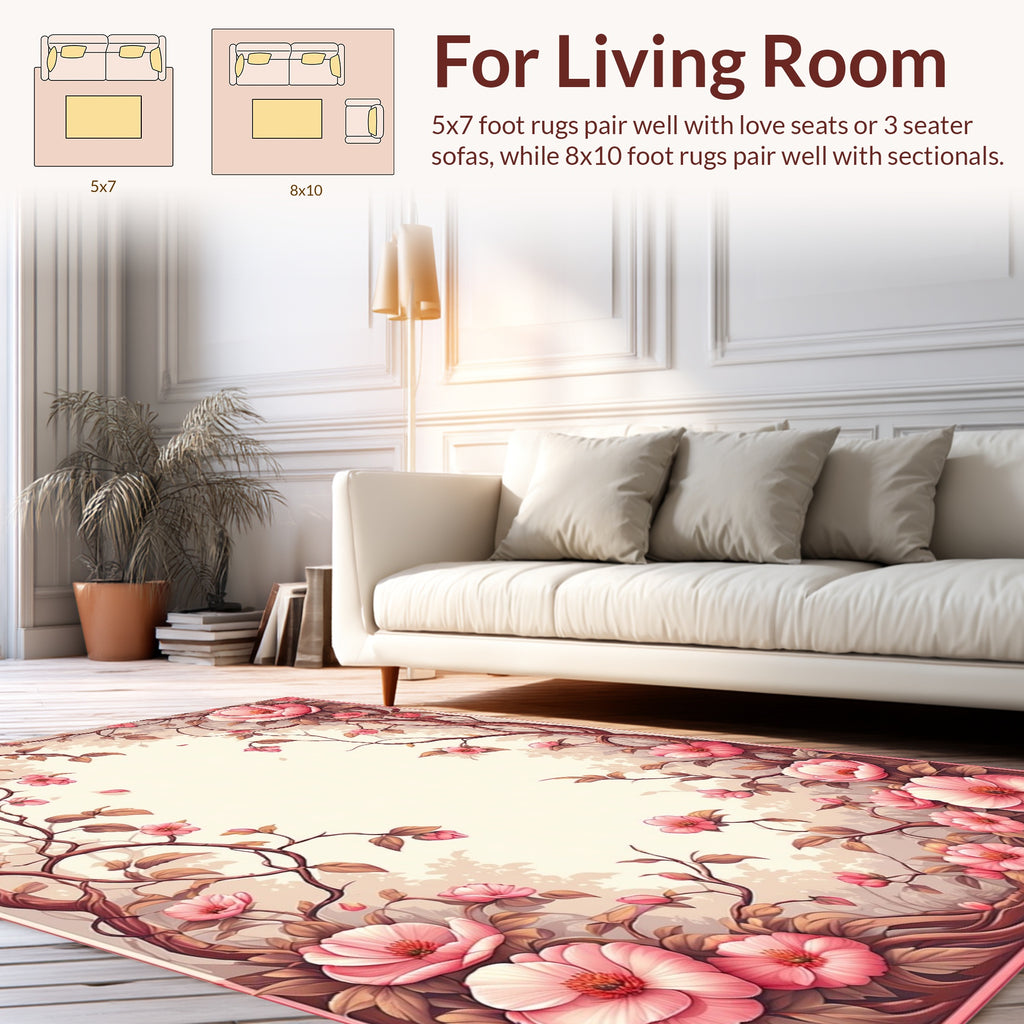 Pink Garden Floral Branch Design Rug