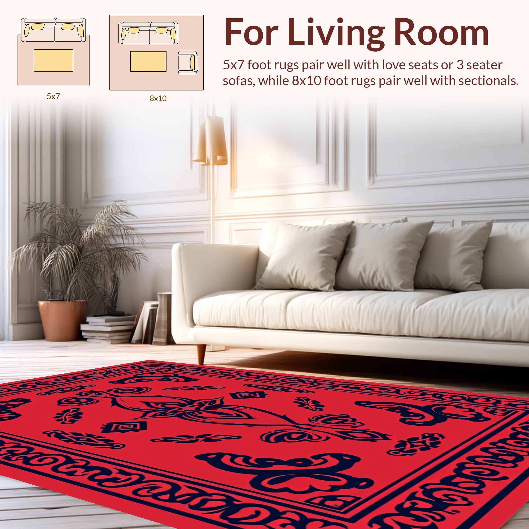 Bold Red Blue Ornamental Symmetry Rug