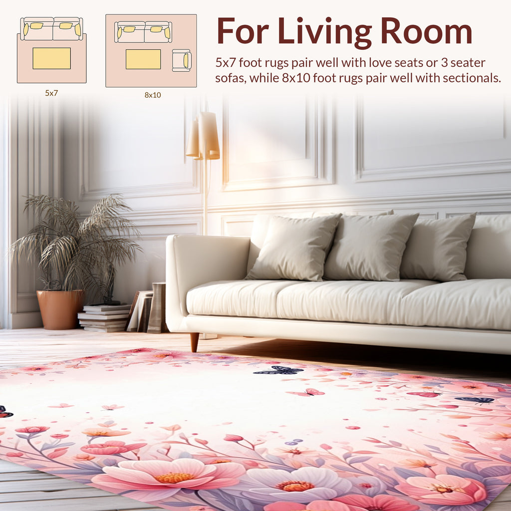 Pastel Floral Butterfly Watercolor Design Rug