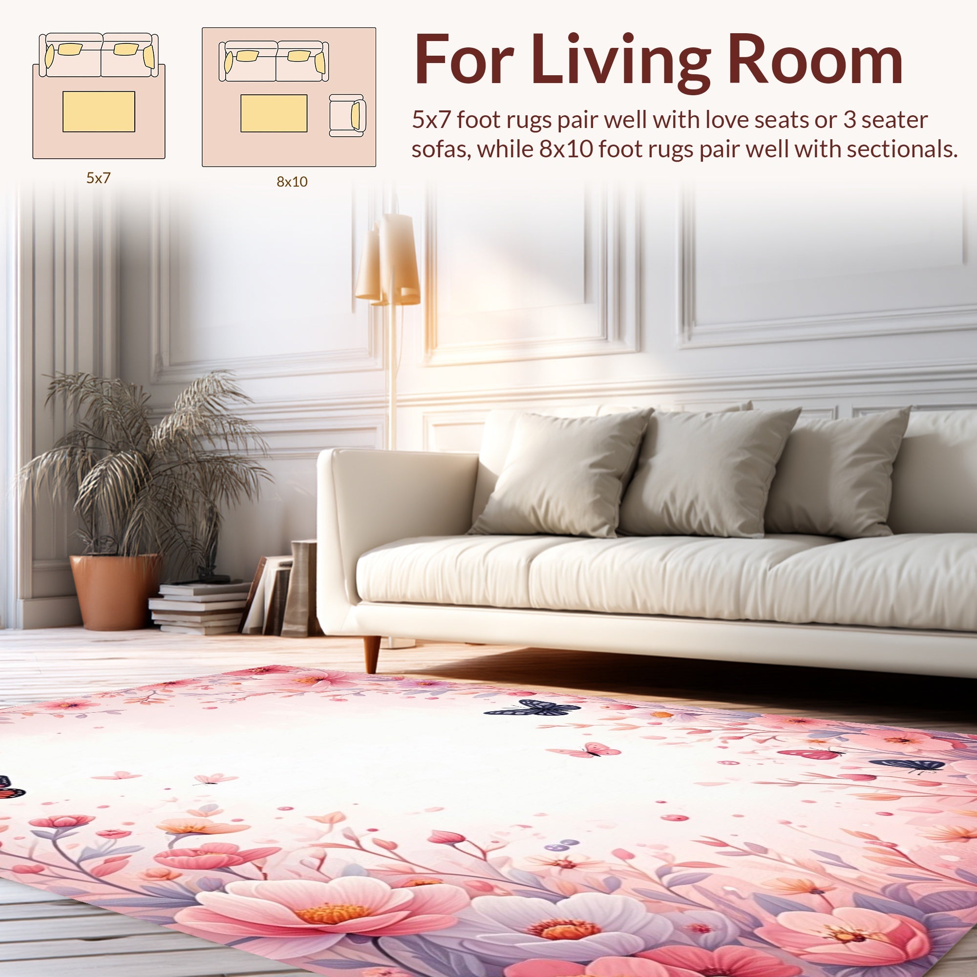 Pastel Floral Butterfly Watercolor Design Rug