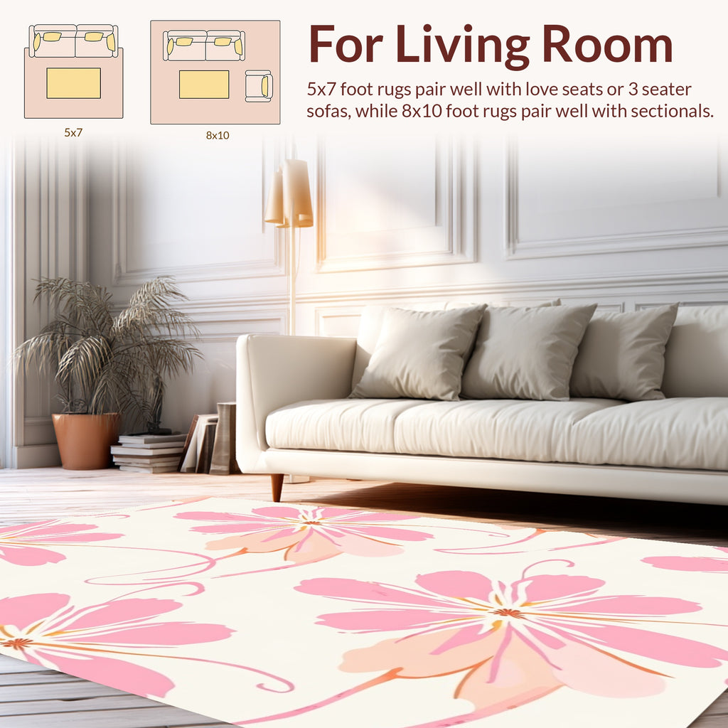 Delicate Pink Floral Swirl Pattern Rug