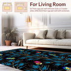 Elegant Blue Feather And Floral Pattern Rug