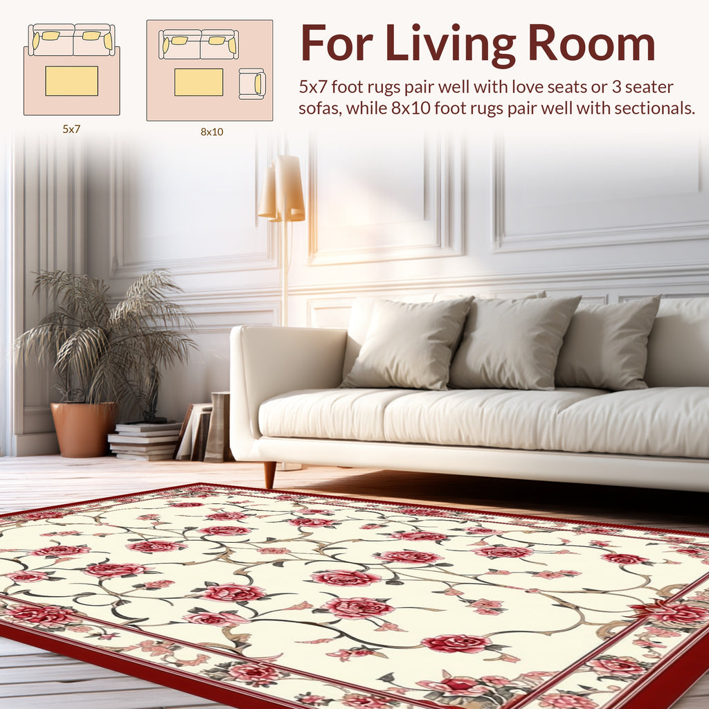 Ornate Rose Garden Floral Pattern Rug
