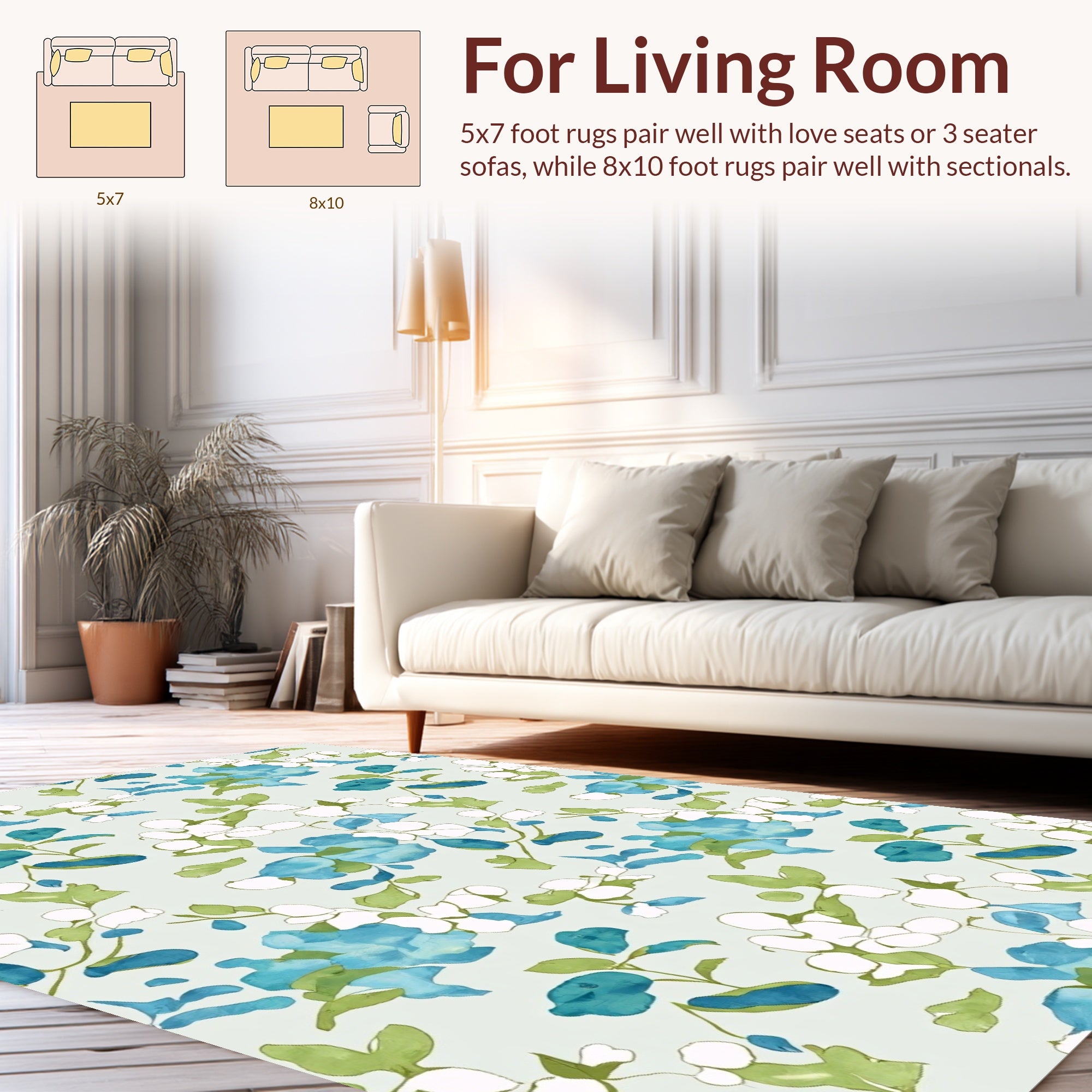 Watercolor Floral Branches And Leaves Rug
