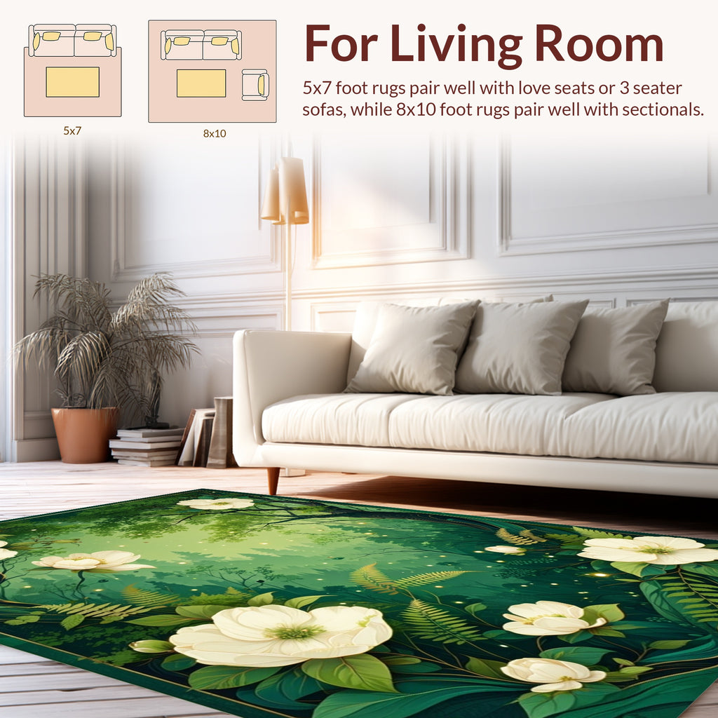 Enchanting Forest White Floral Pattern Rug