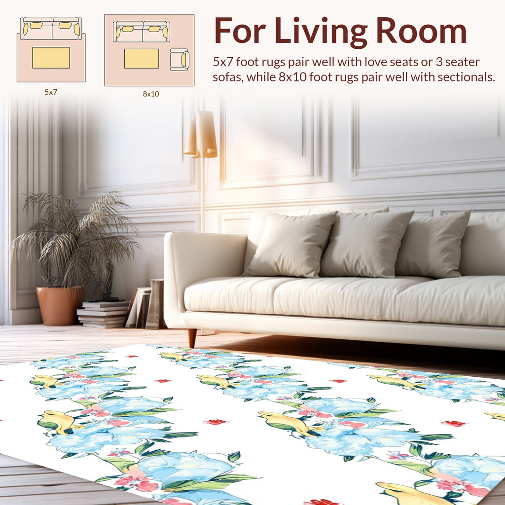 Birds and Blue Peony Floral Pattern Rug