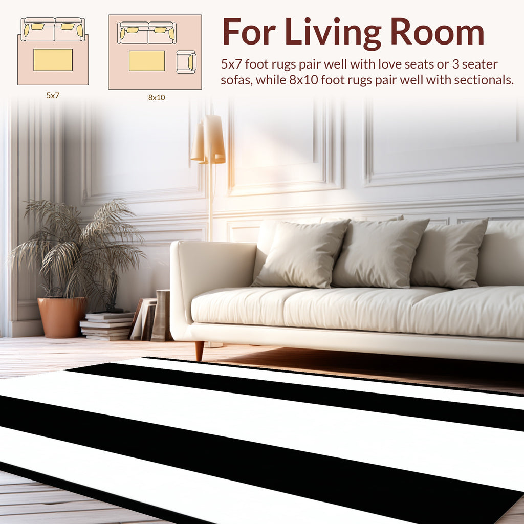 Bold Black White Stripe Design Rug
