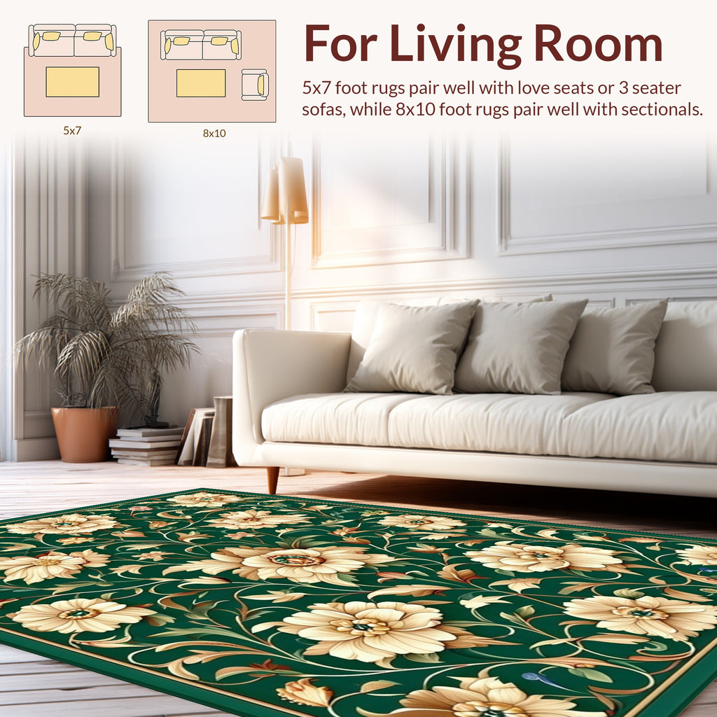 Cream Floral Vines Garden Pattern Rug