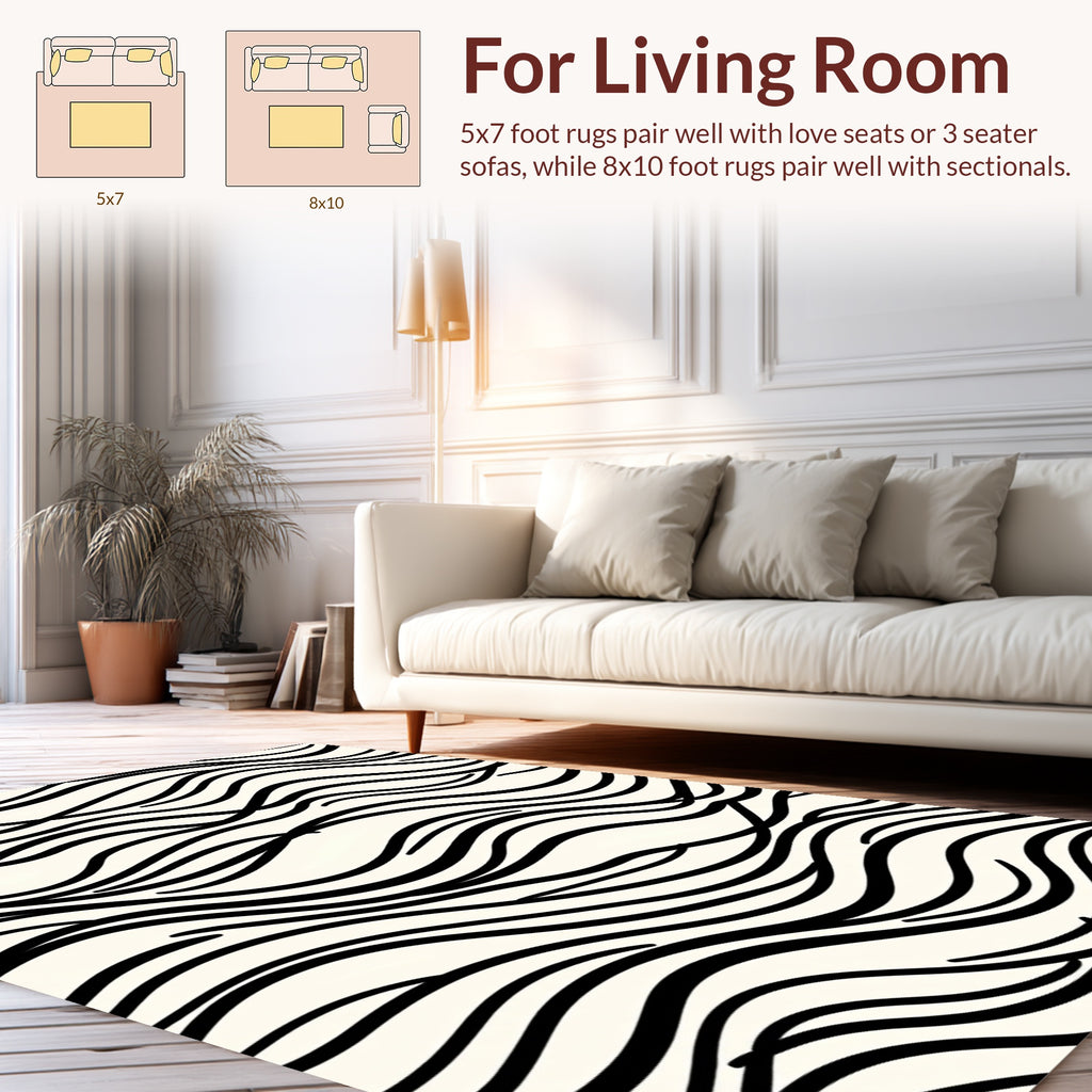 Black And White Wavy Lines Design Rug