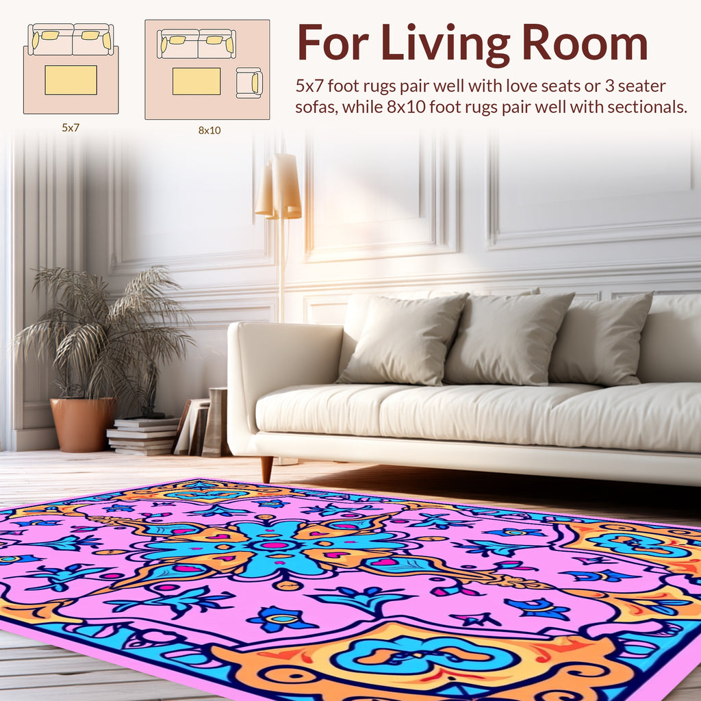 Pink Floral Medallion Garden Design Rug