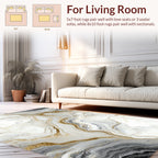 Elegant White Black Gold Veined Stone Rug