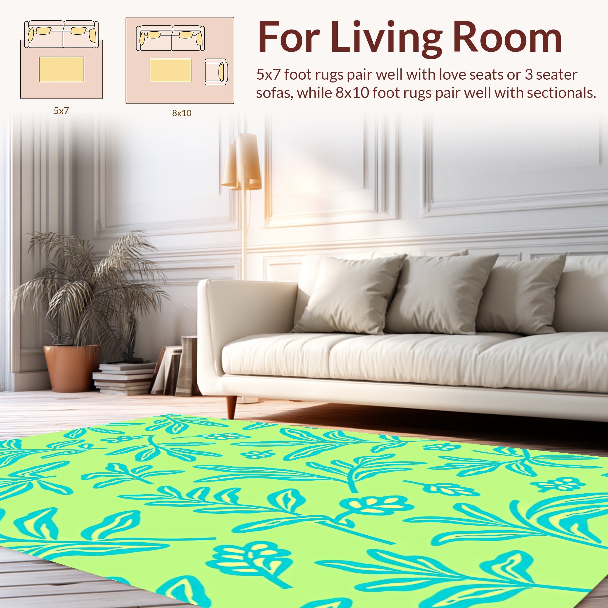 Lush Teal Leaf Pattern Rug