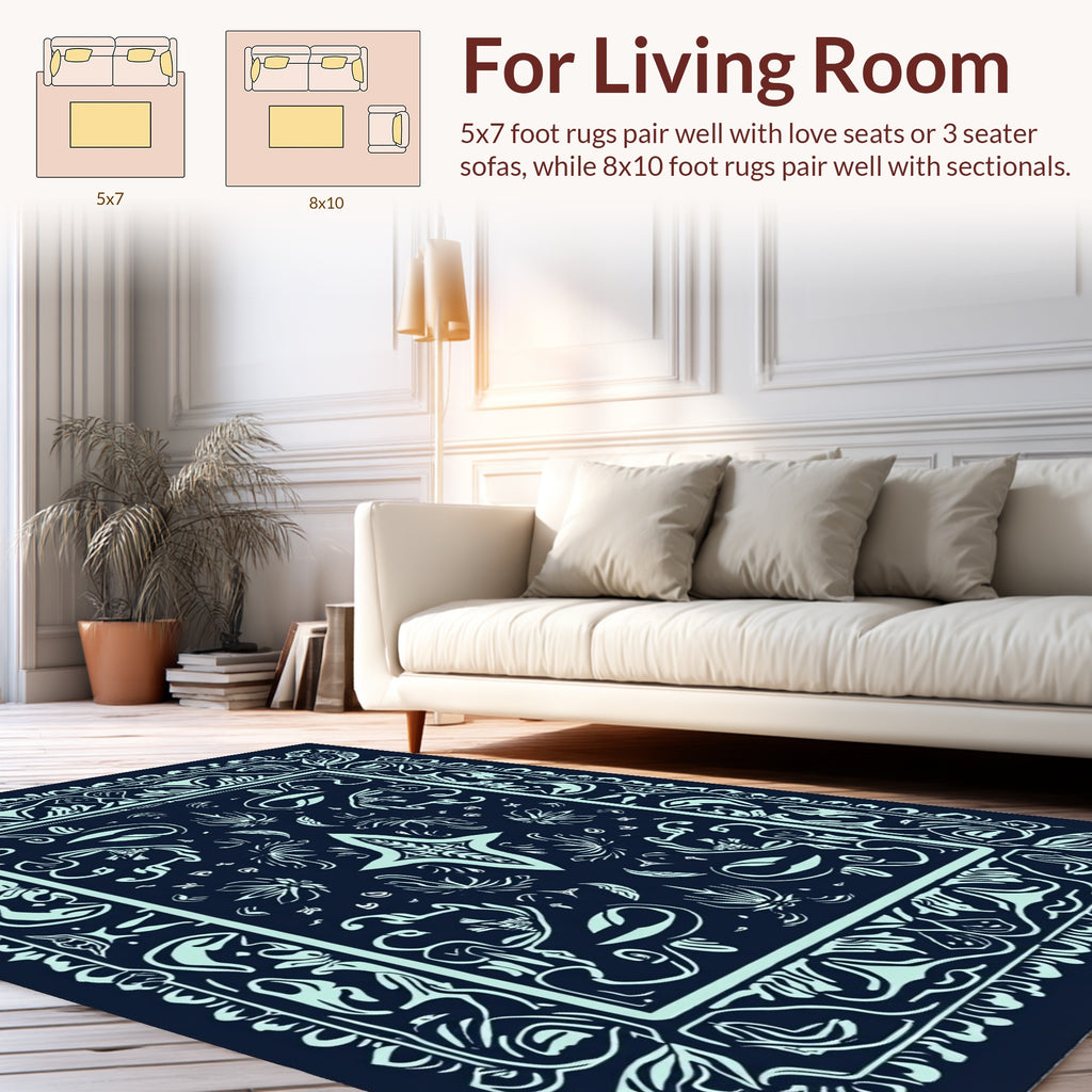 Mystical Floral Bordered Abstract Design Rug