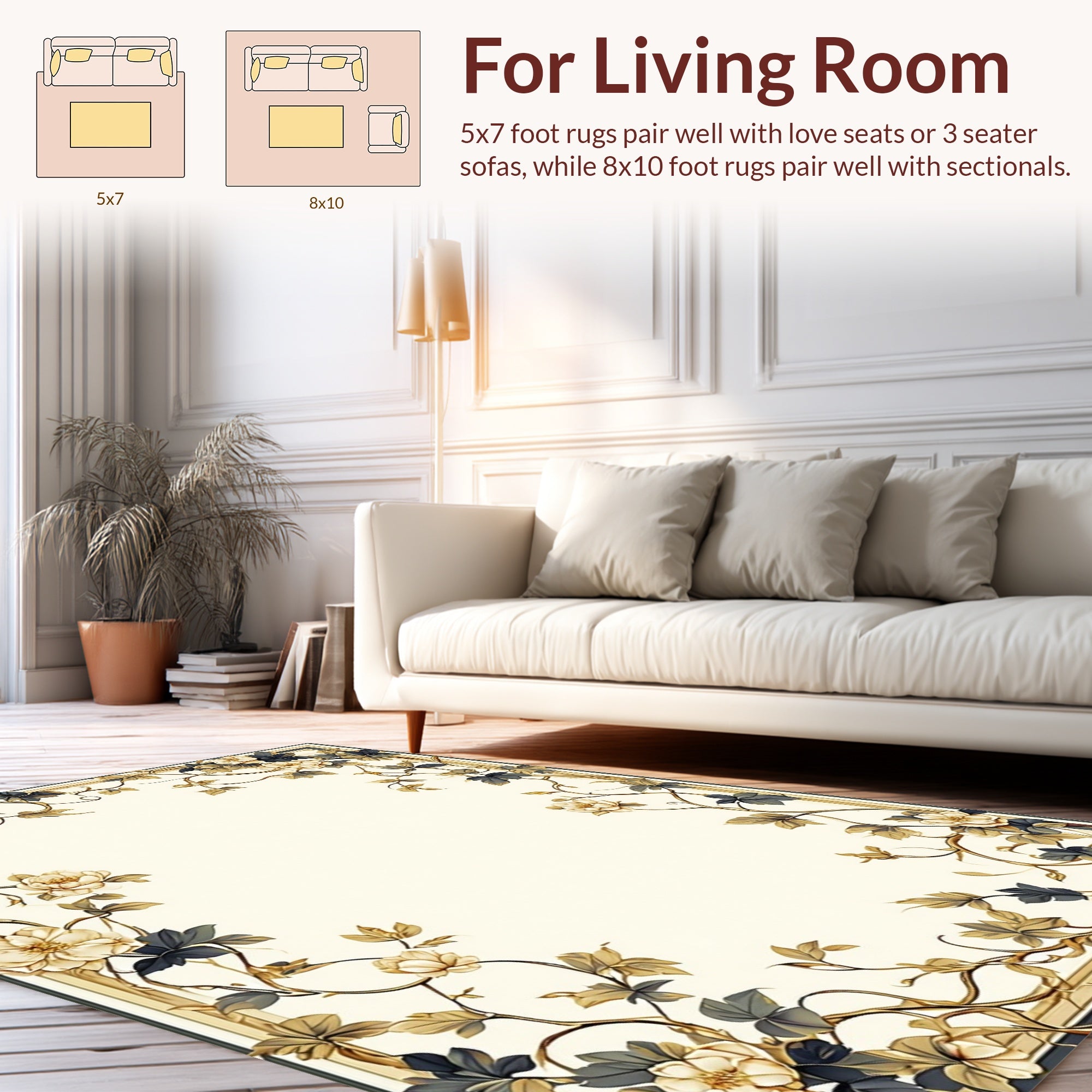 Elegant Floral Vine Scrollwork Design Rug