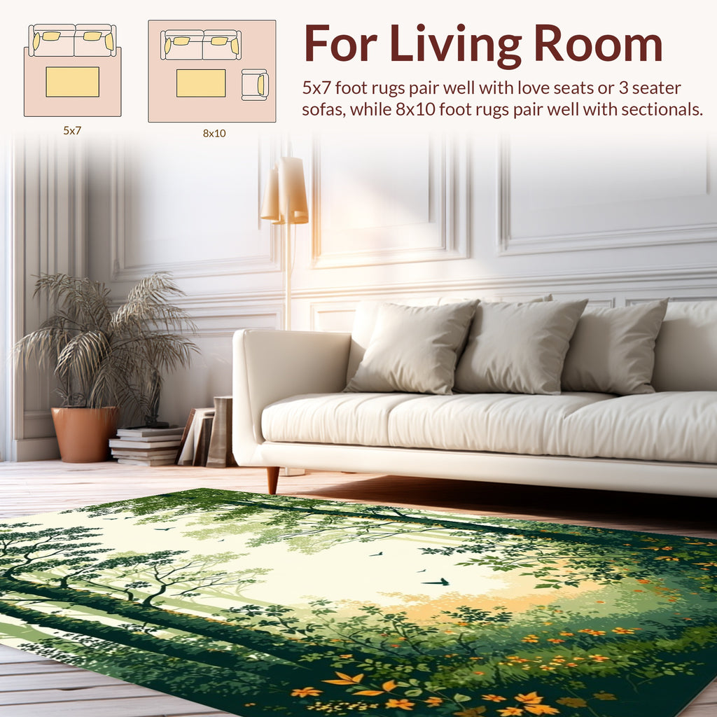 Nature Forest Path with Flying Birds Rug
