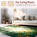 Nature Forest Path with Flying Birds Rug