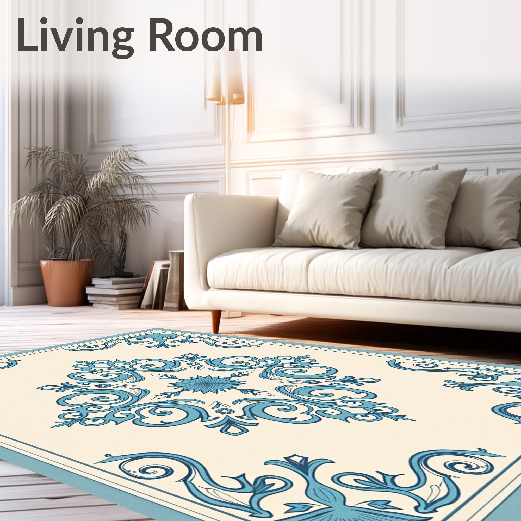 Classic Sky Blue Floral Medallion Rug