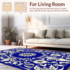 Royal Blue Floral Scroll Pattern Rug
