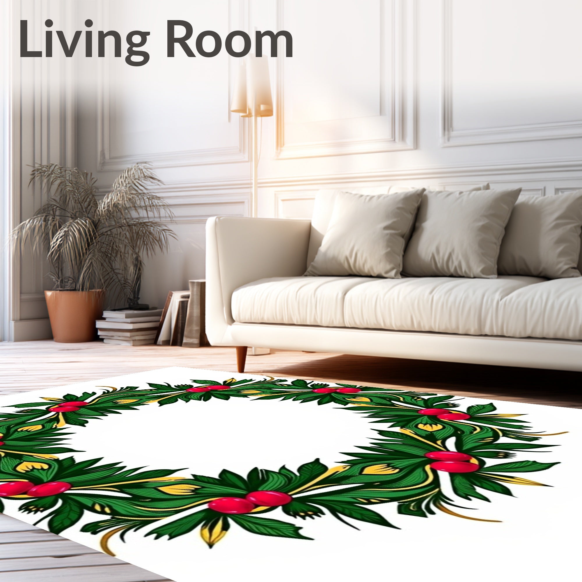 Vibrant Green Red Berry Garland Rug
