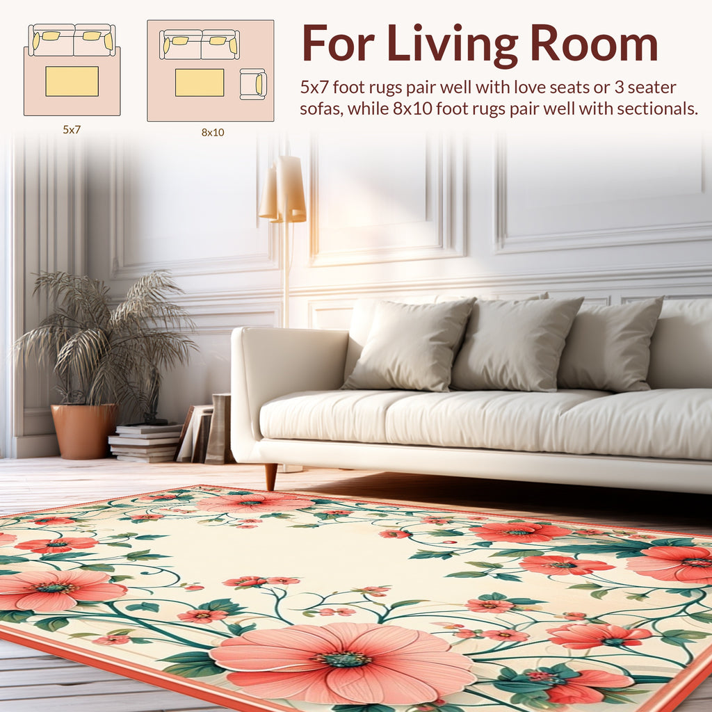Coral Floral Vine Pattern Rug