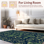 Dark Navy Green Floral Swirl Rug