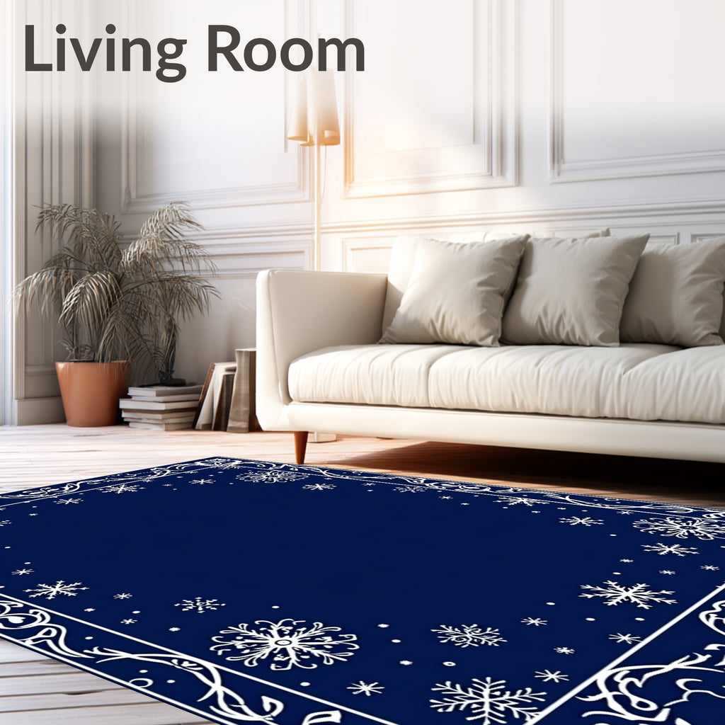 Navy White Snowflake Border Rug