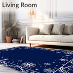 Navy White Snowflake Border Rug