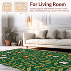 Forest Green Floral Botanical Pattern Rug