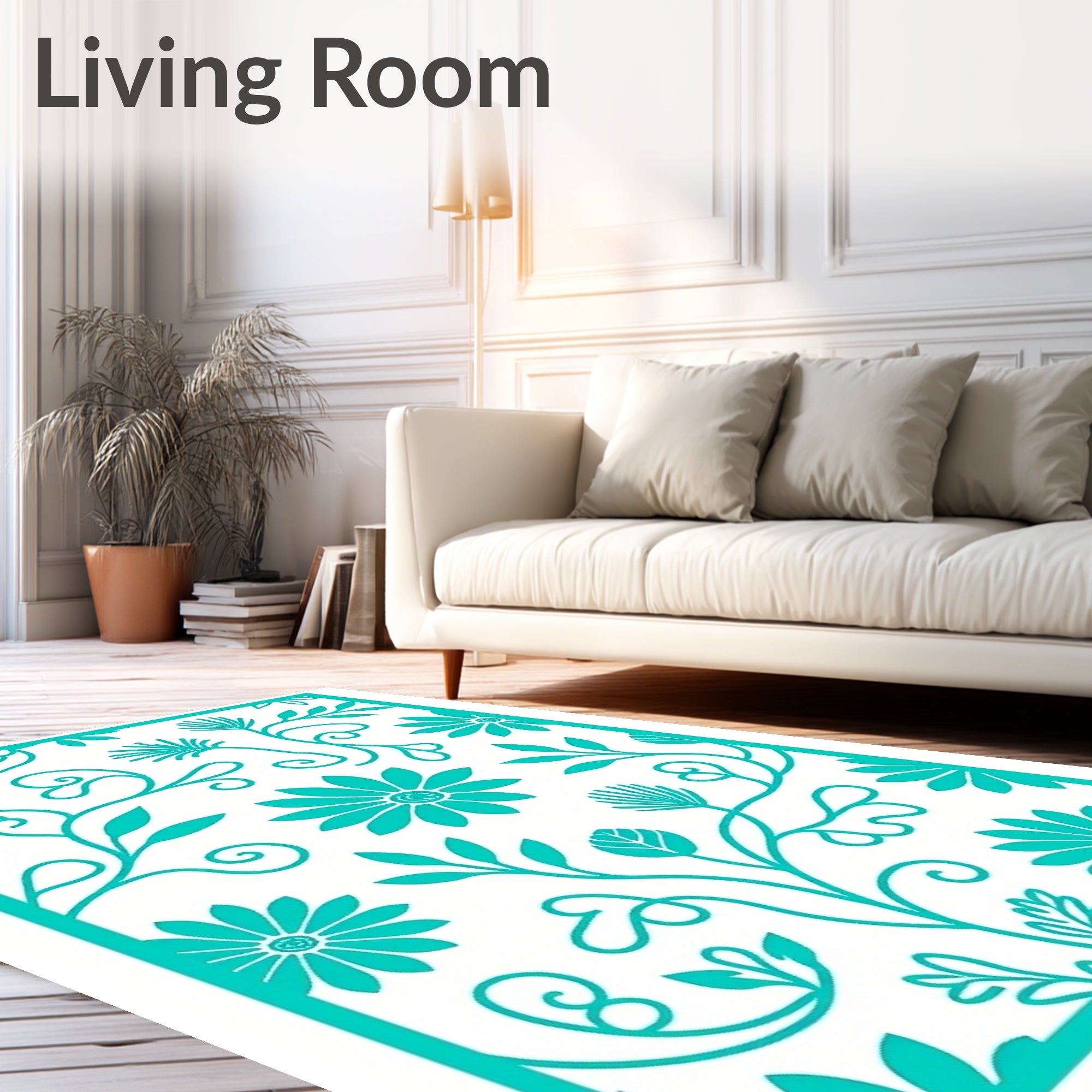 Teal Floral Garden Vines Rug