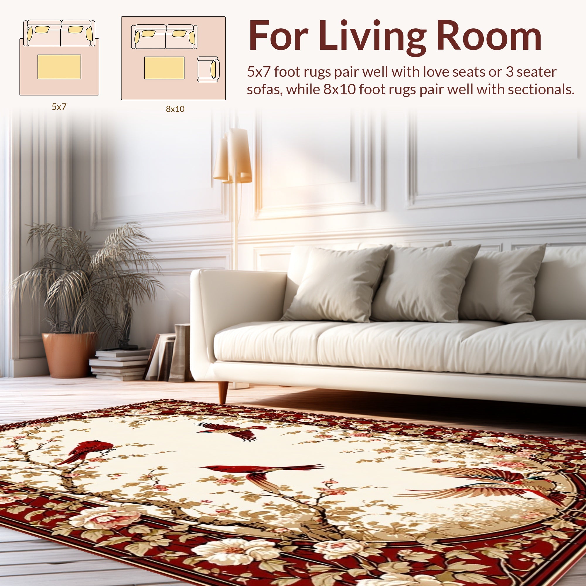 Floral Birds Botanical Pattern Rug