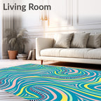 Turquoise Pink Yellow Swirling Lines Rug