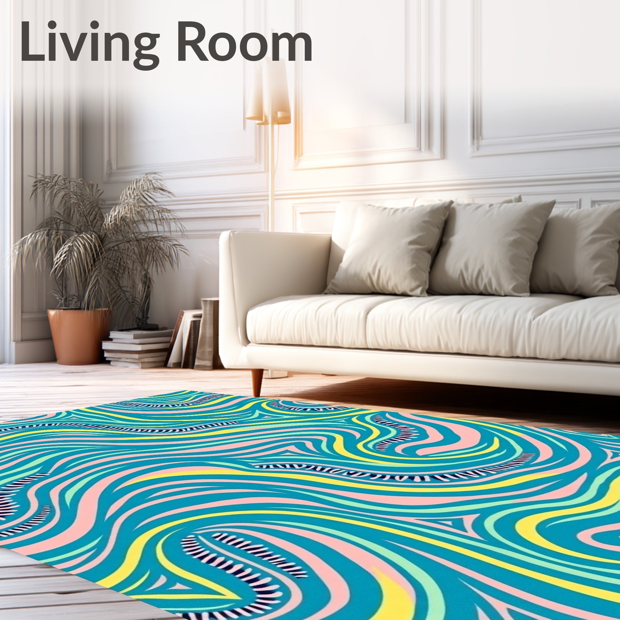 Turquoise Pink Yellow Swirling Lines Rug