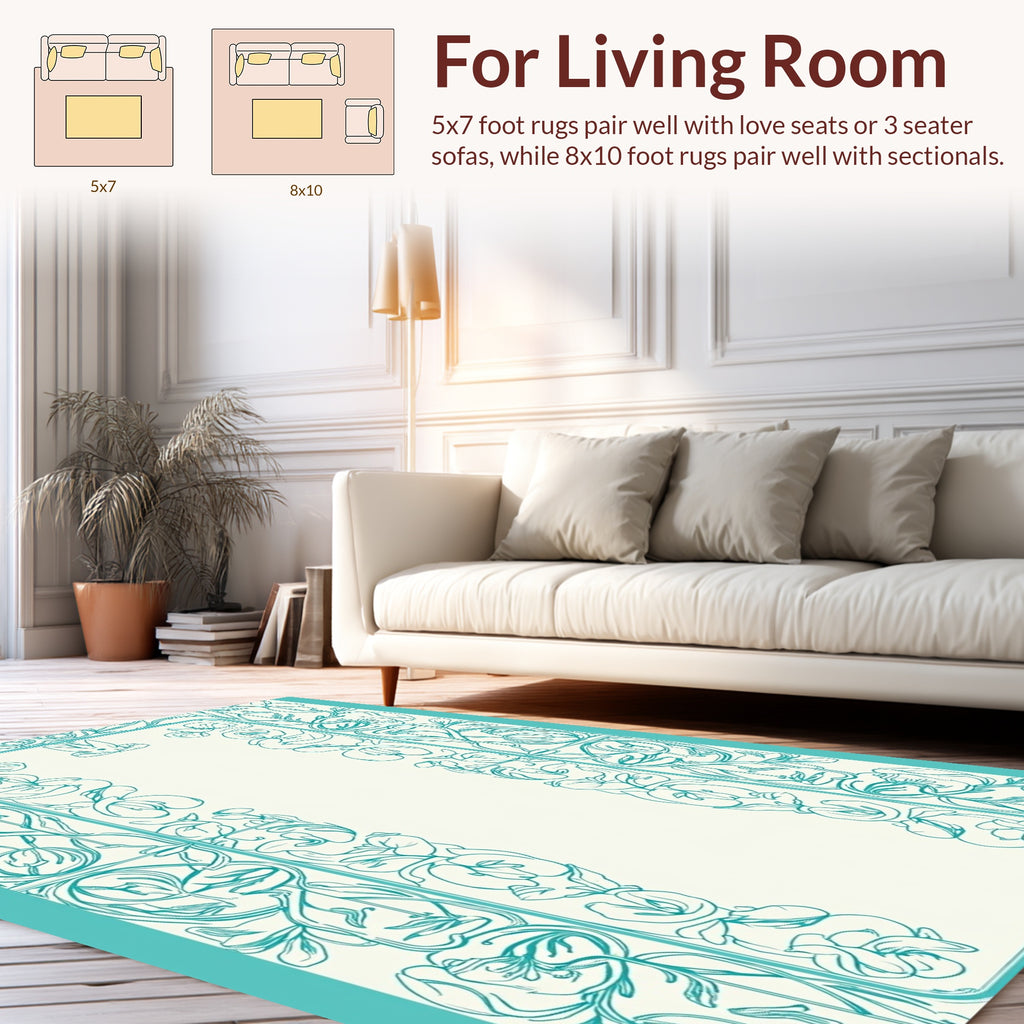 Whimsical Floral Vine Border Design Rug