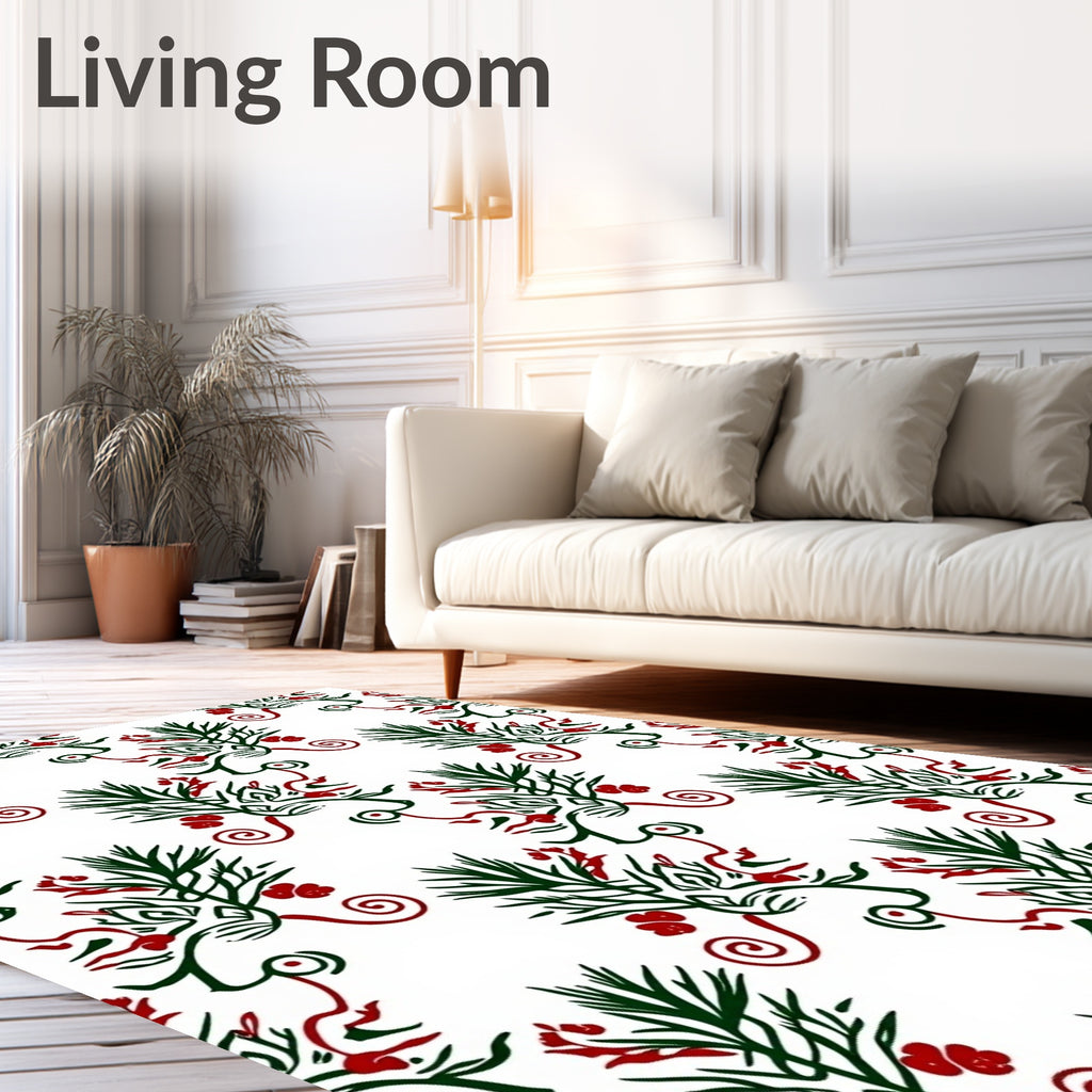 Rustic Red Green Foliage Swirls Rug