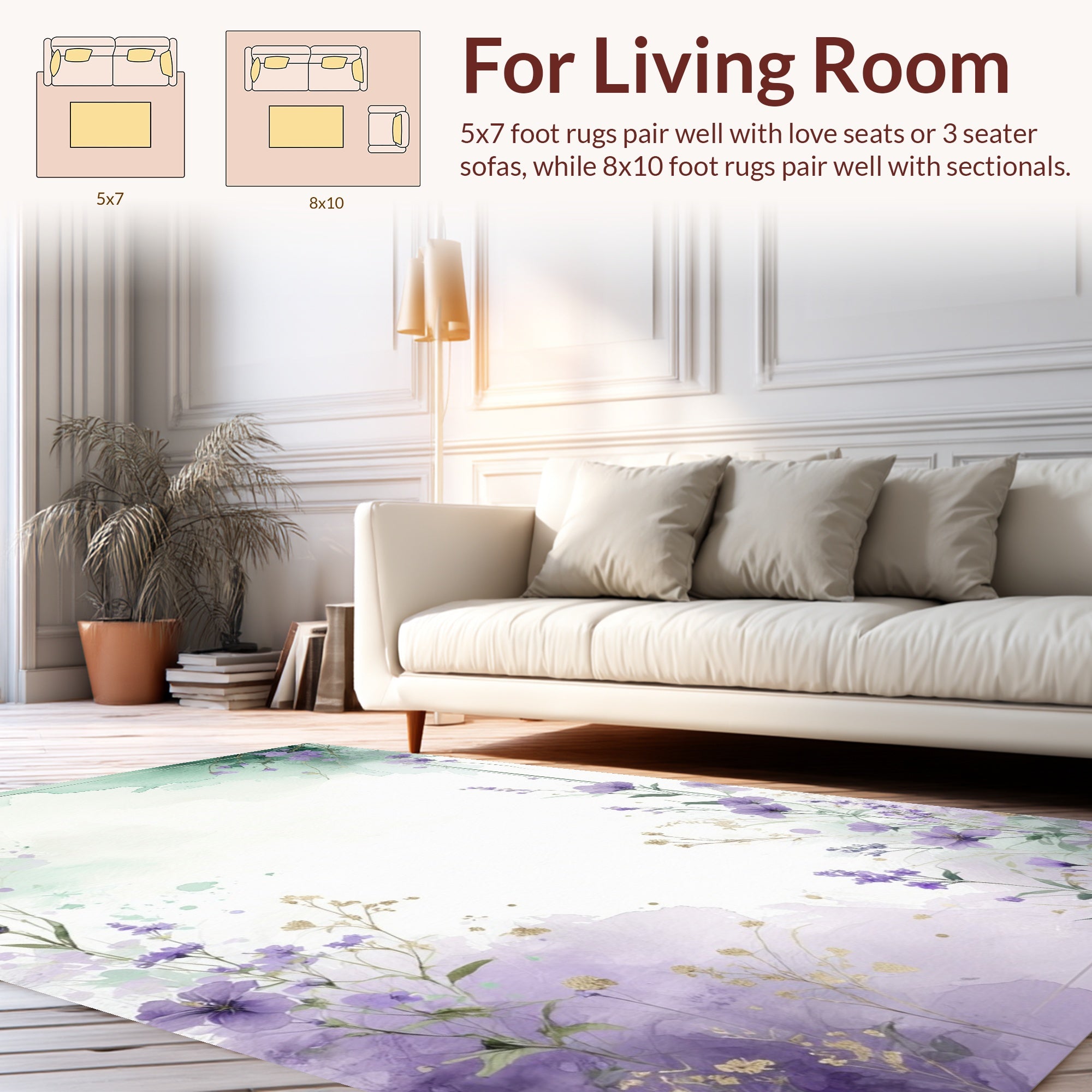 Lavender Meadow Watercolor Floral Rug