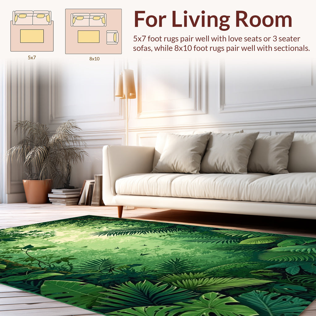 Lush Jungle Foliage With Birds Design Rug