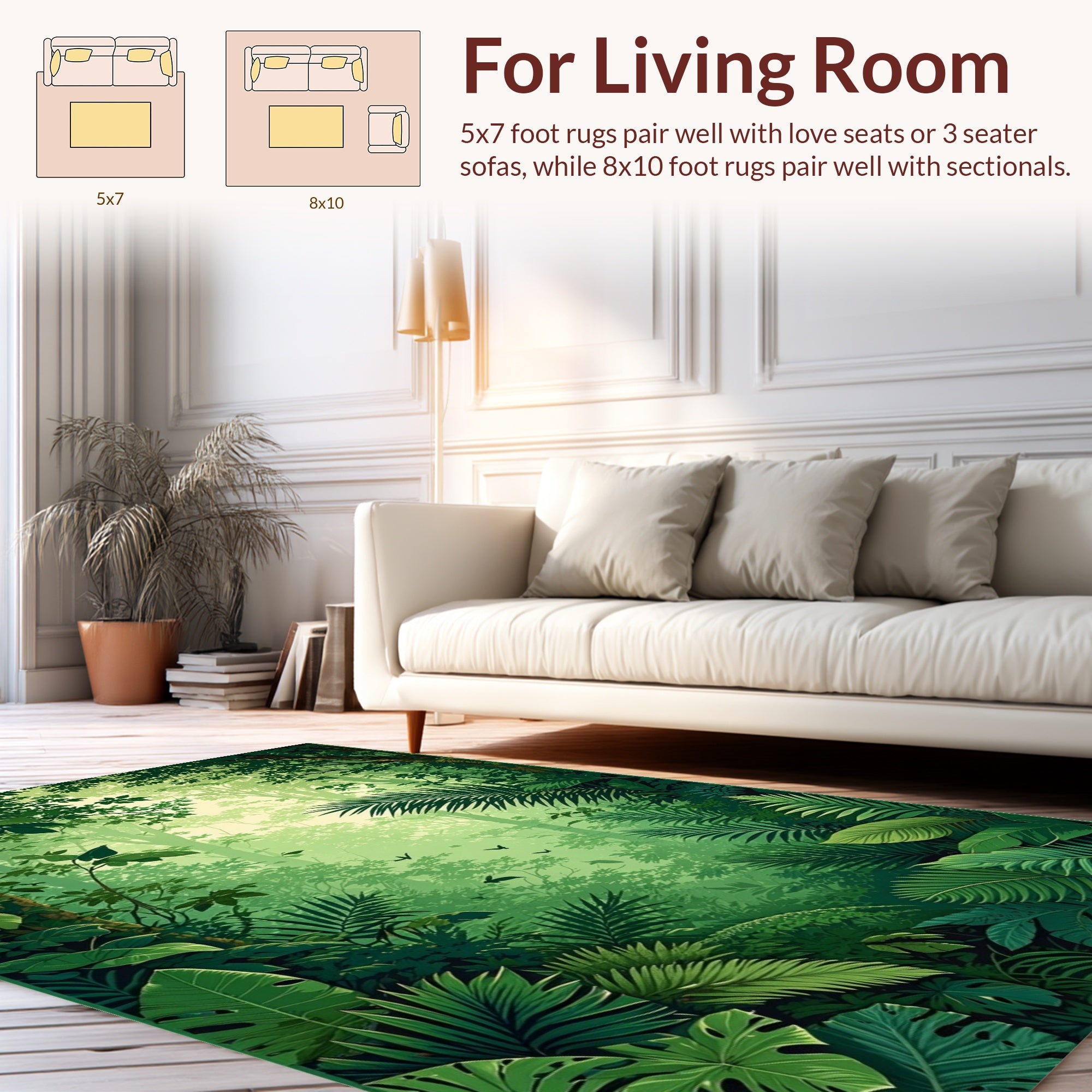 Lush Jungle Foliage With Birds Design Rug
