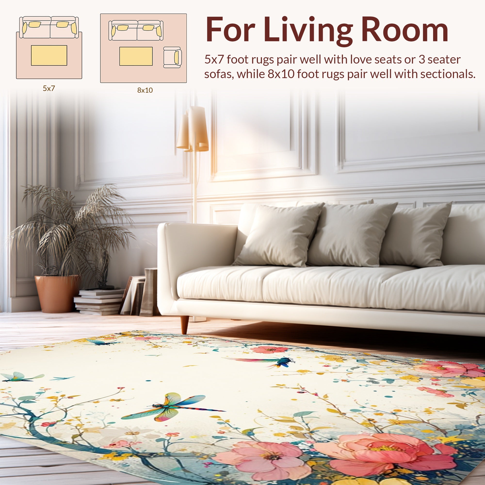 Whimsical Dragonfly Floral Garden Design Rug
