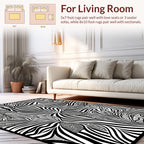 Bold Black White Floral Waves Rug